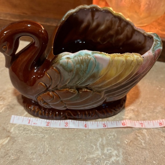 Brown and Blue Decorative Ceramic Swan Figurine Planter - Picture 11 of 12